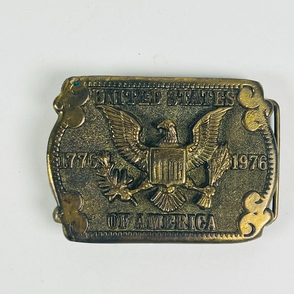Dezy Denver Patriotic Eagle Crest Brass Buckle Bicentennial United States - Picture 1 of 8